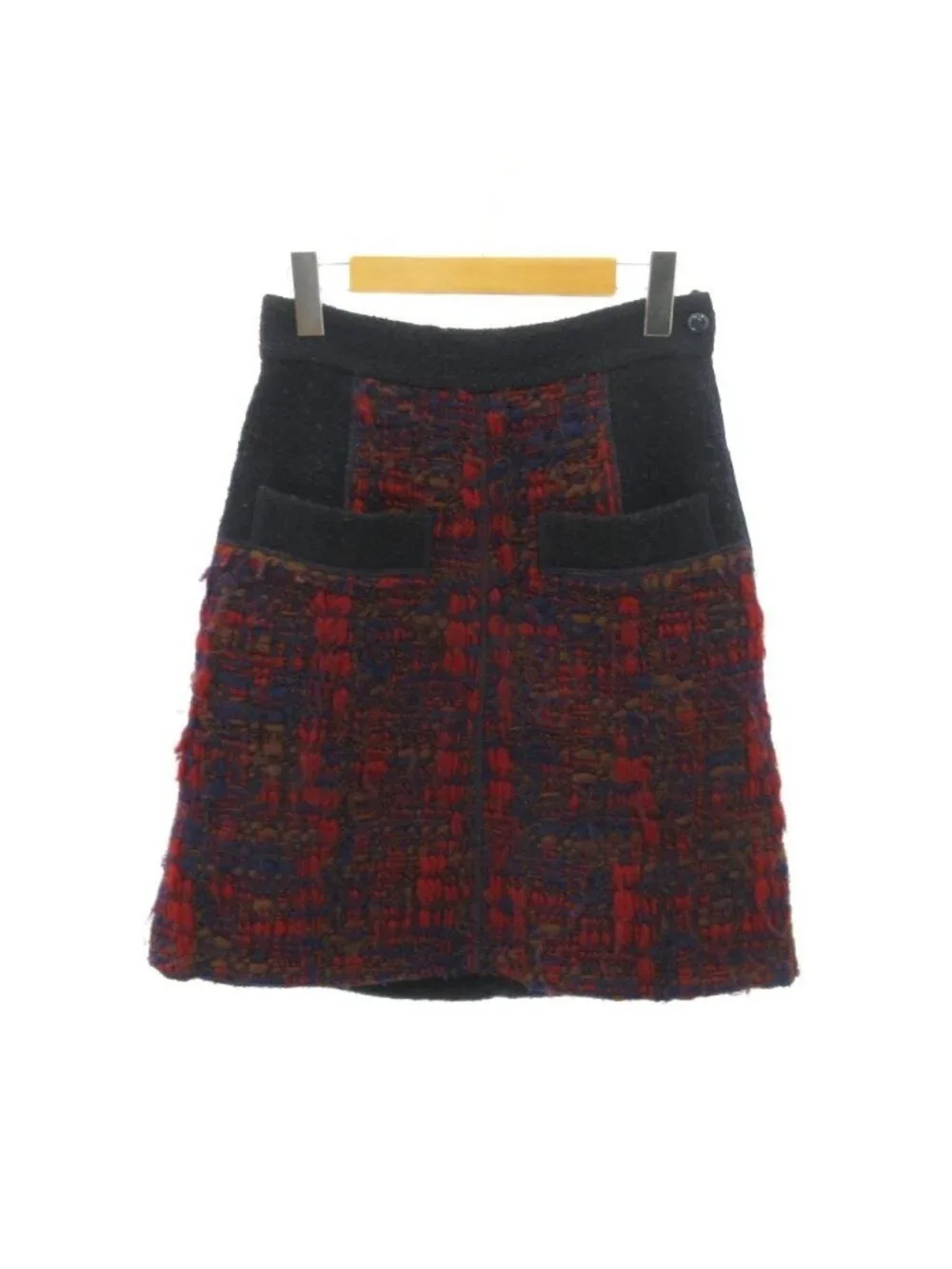Louis Vuitton Skirt Tweed All Over Print Wool Knee-Length Red Navy 36
